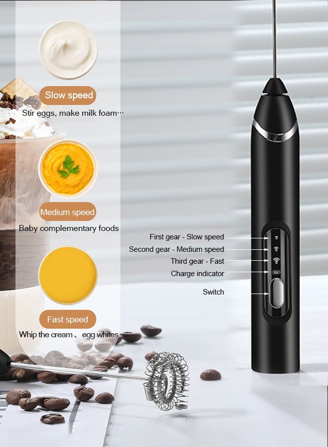 TaqwaMart Rechargeable Electric Milk Frother, Coffee Milk Frother Electric Egg Beater, 3-Speed Adjustment, Very Suitable For Coffee and Beverage Mixer, Equipped with 2 Stainless Steel Egg Beaters, 3-Speed Adjustable - Image 3