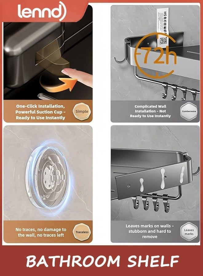 LENND Bathroom Shelf Stainless Steel Shower Caddy Organizer Suction Cup Rustproof Aluminum No Drilling Wall Mounted Storage Rack for Bathroom Shower & Kitchen - Image 5