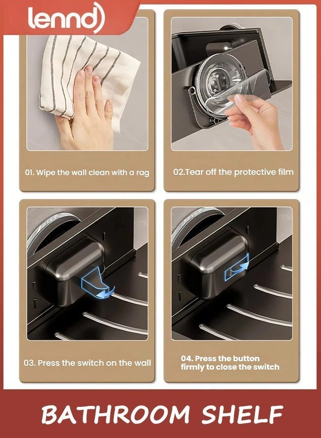 LENND Bathroom Shelf Stainless Steel Shower Caddy Organizer Suction Cup Rustproof Aluminum No Drilling Wall Mounted Storage Rack for Bathroom Shower & Kitchen - Image 2