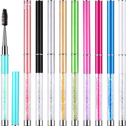 Patelai 10 Pieces Eyelash Brush with Cap Eye Brow Brush Applicator Eyelash Extension Mascara with Handle Portable Eyebrow Spiral Brushes Wands Reusable Cosmetic Scrub Makeup Tool - Image 1