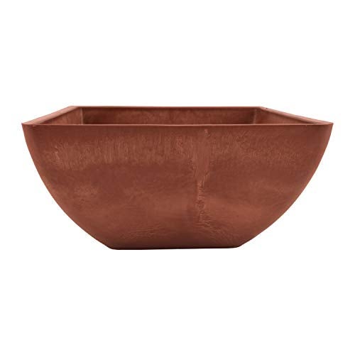 PSW Pot Collection 12x6 inch Plastic/Stone/Wood Composite Square Planter – No Drainage Hole (Drillable), Modern Indoor/Outer Pot for Flowers, Foliage, Succulents, Fairy Gardens Terra Cotta Color - Image 2