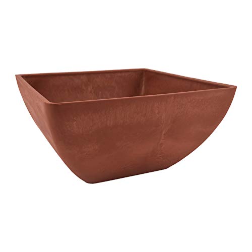 PSW Pot Collection 12x6 inch Plastic/Stone/Wood Composite Square Planter – No Drainage Hole (Drillable), Modern Indoor/Outer Pot for Flowers, Foliage, Succulents, Fairy Gardens Terra Cotta Color - Image 1