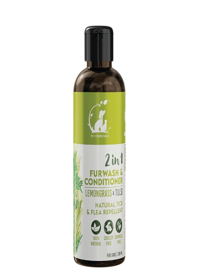 Pet Essentials 2 in 1 Dog Shampoo & Conditioner - Lemongrass & Tulsi Natural Furwash for Tick & Flea Protection (200ml) | Ayurvedic & Chemical-Free | Cruelty-Free | Suitable for All Dog Breeds - Image 1
