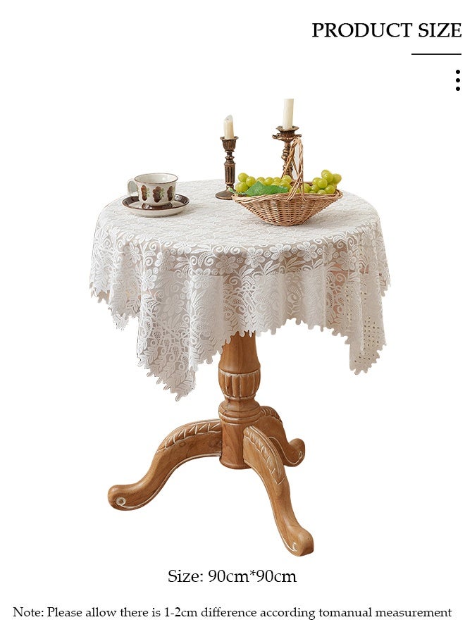 Round Tablecloth White Lace Table Cloth , Washable Hollow Mesh Table Cover,  Vintage Lace Overlay, Floral Lace Table Cloths for Catering Events, Dinner Parties, Weddings Decorations 90*90cm - Image 2