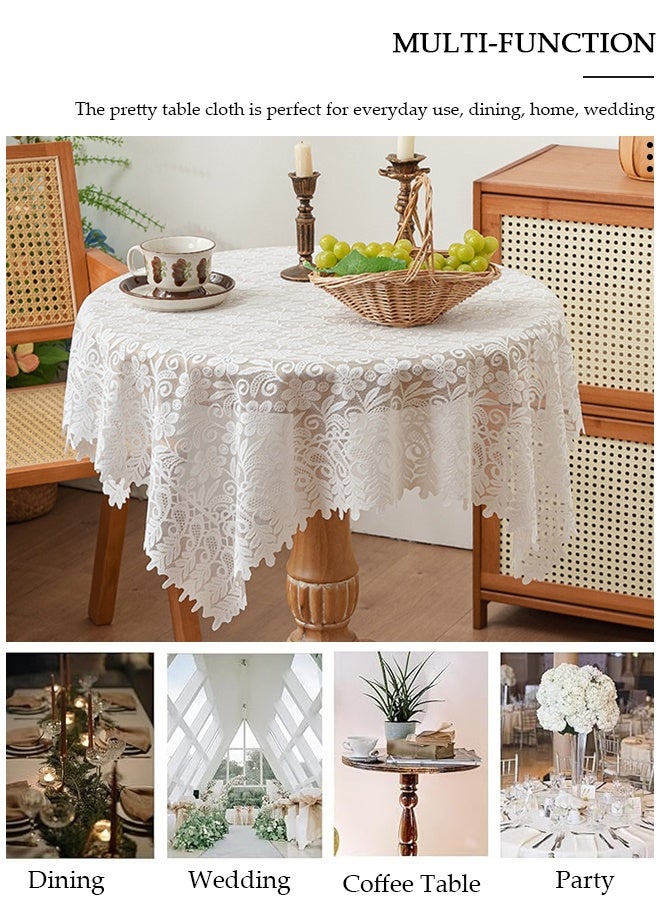 Round Tablecloth White Lace Table Cloth , Washable Hollow Mesh Table Cover,  Vintage Lace Overlay, Floral Lace Table Cloths for Catering Events, Dinner Parties, Weddings Decorations 90*90cm - Image 5