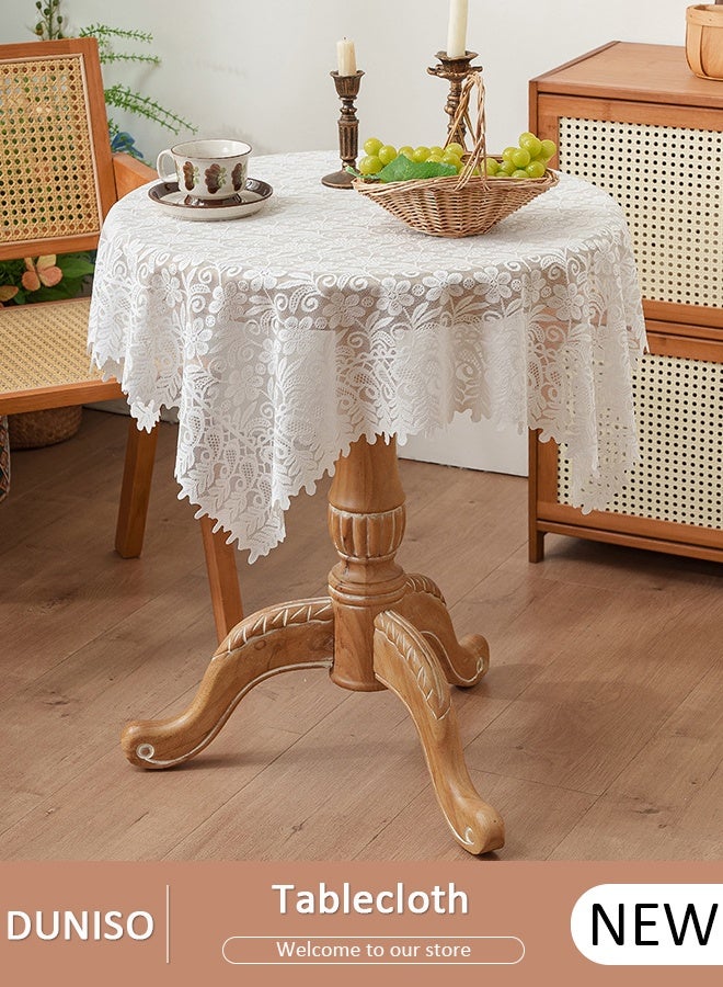 Round Tablecloth White Lace Table Cloth , Washable Hollow Mesh Table Cover,  Vintage Lace Overlay, Floral Lace Table Cloths for Catering Events, Dinner Parties, Weddings Decorations 90*90cm - Image 1