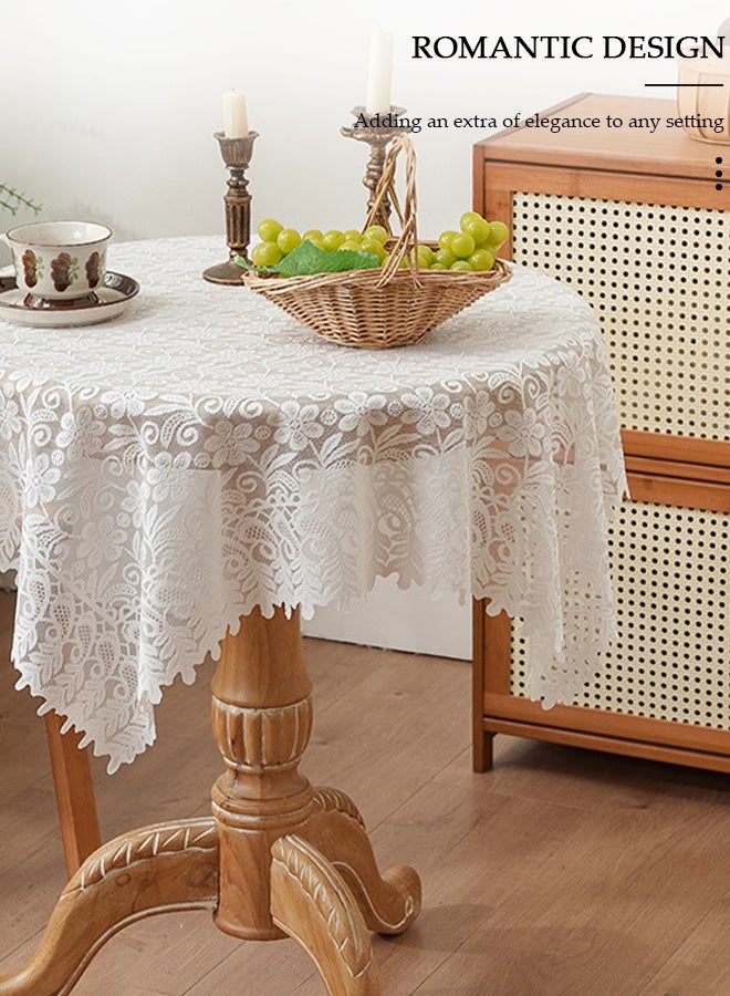 Round Tablecloth White Lace Table Cloth , Washable Hollow Mesh Table Cover,  Vintage Lace Overlay, Floral Lace Table Cloths for Catering Events, Dinner Parties, Weddings Decorations 90*90cm - Image 3