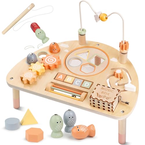 Vanplay Activity Table for 1 Year Old Montessori Toys for 1 2 Year Old Girls Boy Gifts 8 in 1 Wooden Sensory Play Table for Toddler 13 Learning Toys for Baby 1218 Months 1st Christmas Birthday Gifts - Image 1