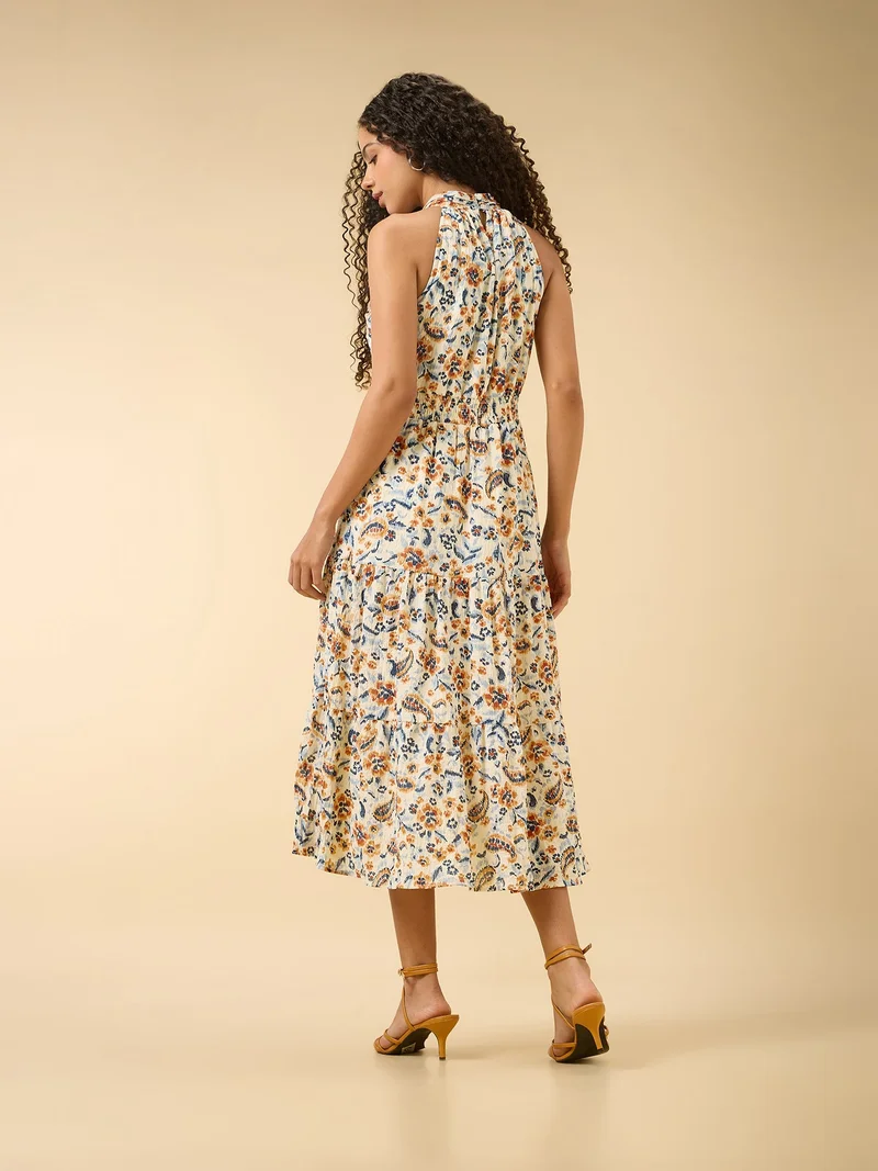 OUTZIDR Multi Halter Neck Gathered Dress