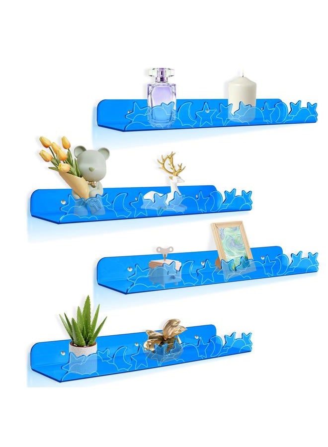 alldomess Floating Shelves for Wall,4 Pack 15.7''x 3.5''Adhesive Acrylic Shelves Organizer for Book Toy Photo Makeup,Wall-Mounted Kids Storage for Bathroom,Bedroom,Nursery,Blue Star and Moon - Image 1