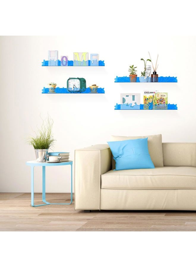 alldomess Floating Shelves for Wall,4 Pack 15.7''x 3.5''Adhesive Acrylic Shelves Organizer for Book Toy Photo Makeup,Wall-Mounted Kids Storage for Bathroom,Bedroom,Nursery,Blue Star and Moon - Image 5