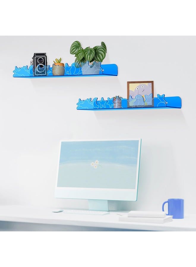 alldomess Floating Shelves for Wall,4 Pack 15.7''x 3.5''Adhesive Acrylic Shelves Organizer for Book Toy Photo Makeup,Wall-Mounted Kids Storage for Bathroom,Bedroom,Nursery,Blue Star and Moon - Image 4