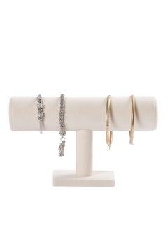 co arma Bracelet Holder and Organizer, White T Shape Beige Velvet Jewelry Display Rack  - Image 2