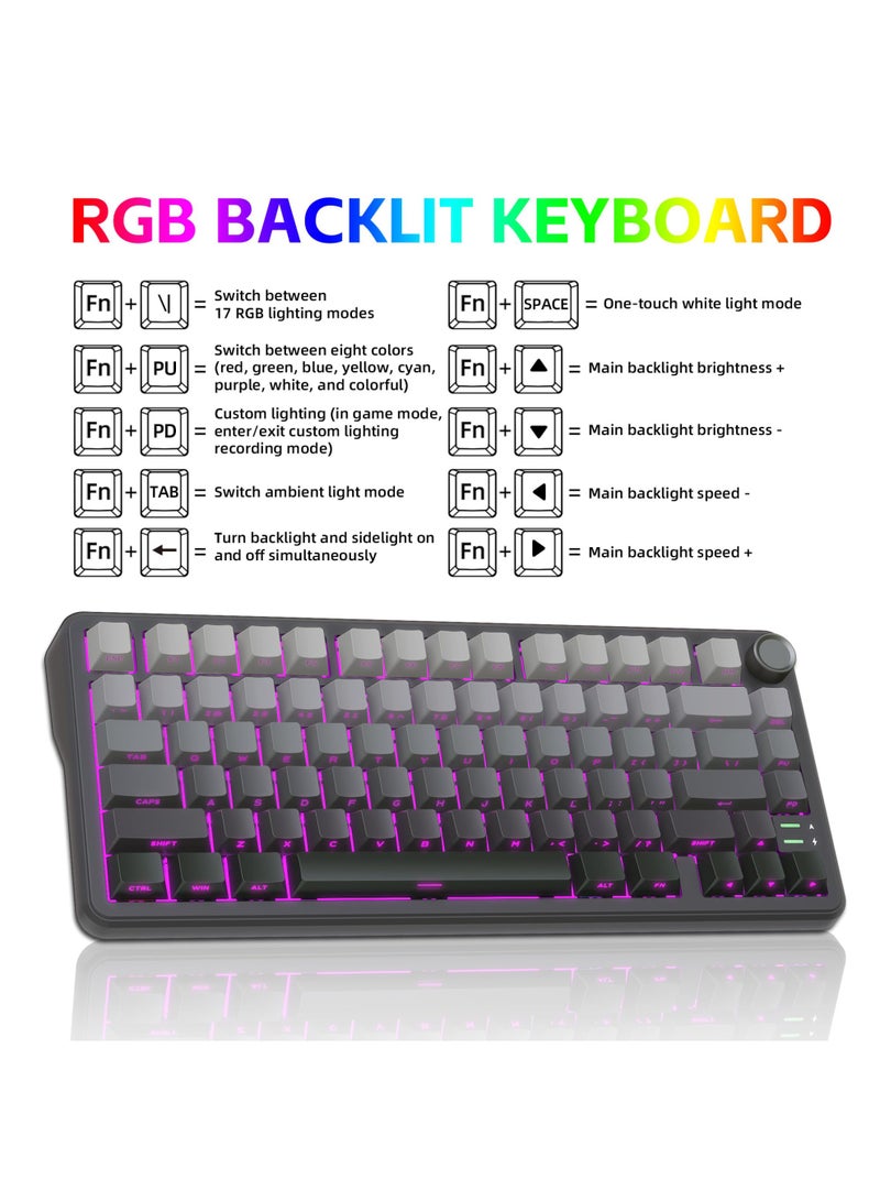 ROCK POW X75 Wireless Gasket RGB Backlit Gaming Keyboard,Tri-Mode BT5.0/2.4GHz/USB-C Hot-Swappable Mechanical Keyboard,Rapid Trigger 1KHz Polling Rate Wired mode Pre-lubed Linear Switches,Sound Absorbing 75% Compact Layout with Knob,Side Printed Keycaps with Adjustable Actuation - Image 5
