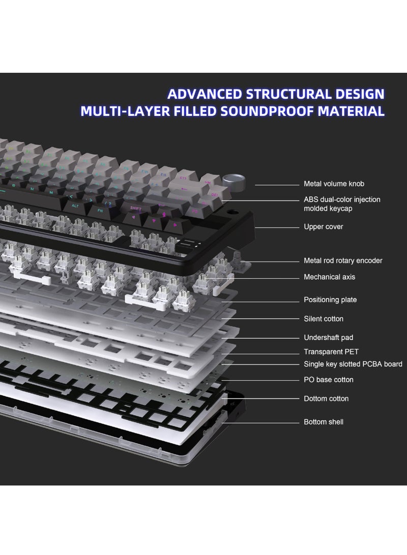 ROCK POW X75 Wireless Gasket RGB Backlit Gaming Keyboard,Tri-Mode BT5.0/2.4GHz/USB-C Hot-Swappable Mechanical Keyboard,Rapid Trigger 1KHz Polling Rate Wired mode Pre-lubed Linear Switches,Sound Absorbing 75% Compact Layout with Knob,Side Printed Keycaps with Adjustable Actuation - Image 2