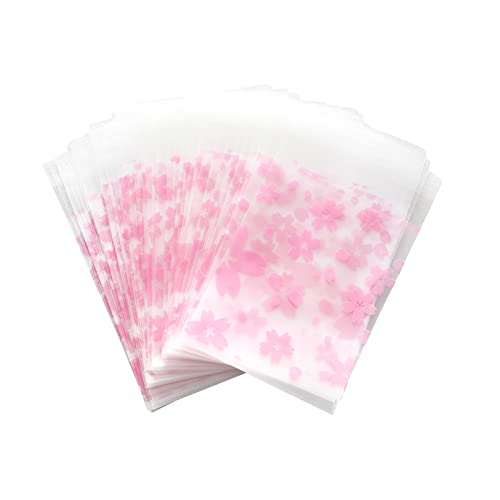 NUOMI Resealable Cellophane Bags Self-Adhesive Frosting Cherry Blossoms Bags 100Pieces Good for Bakery Candy, Cookie, Soap, Candle Gift Wraping Storage 3.1"x4" - Image 1