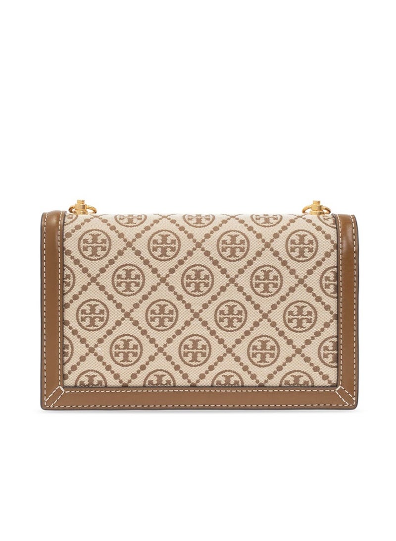 Burch Monogram canvas crossbody bag - Double T logo, beige and brown combination, adjustable shoulder straps, structured silhouette, luxurious casual bag for daily and dating - Image 4