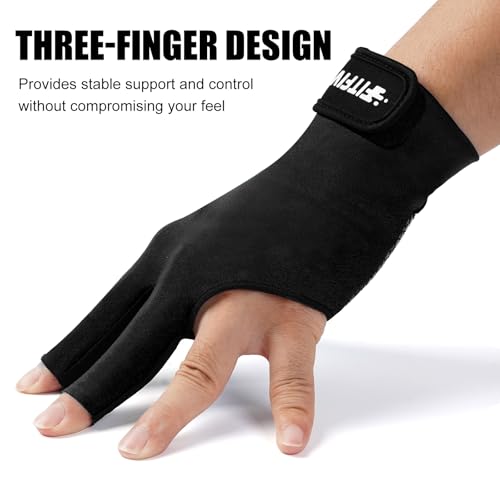 FITFIV Billiard Pool Glove for Left Hand 3 Finger, Durable Double Stitching, Snooker Cue Sport Glove Adjustable Popular Sizes for Men & Women - Image 3