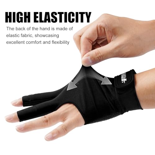 FITFIV Billiard Pool Glove for Left Hand 3 Finger, Durable Double Stitching, Snooker Cue Sport Glove Adjustable Popular Sizes for Men & Women - Image 2