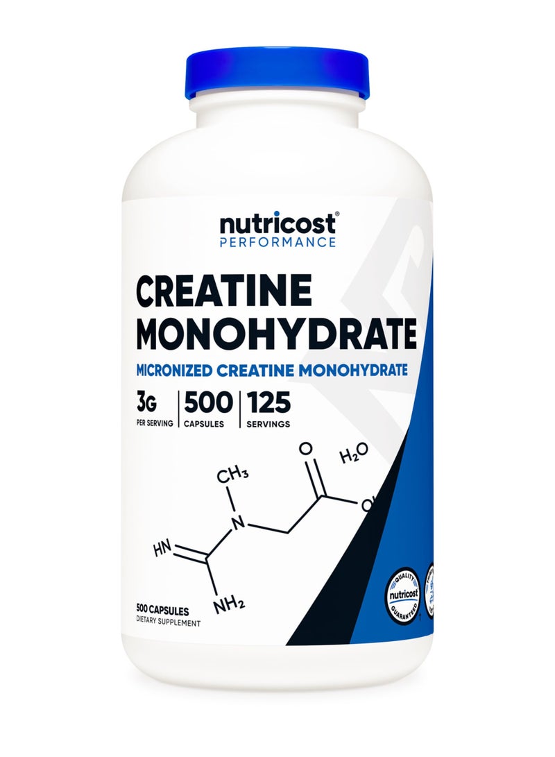 Nutricost Creatine Monohydrate Micronized Creatine Monohydrate 3G Per Serving,125 Servings / 500 Capsules  - Image 1