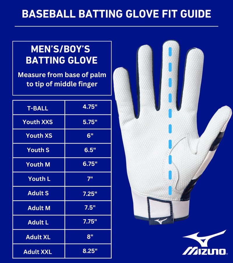 Mizuno B-303 Adult Baseball Batting Glove, White-Royal, Medium - Image 3
