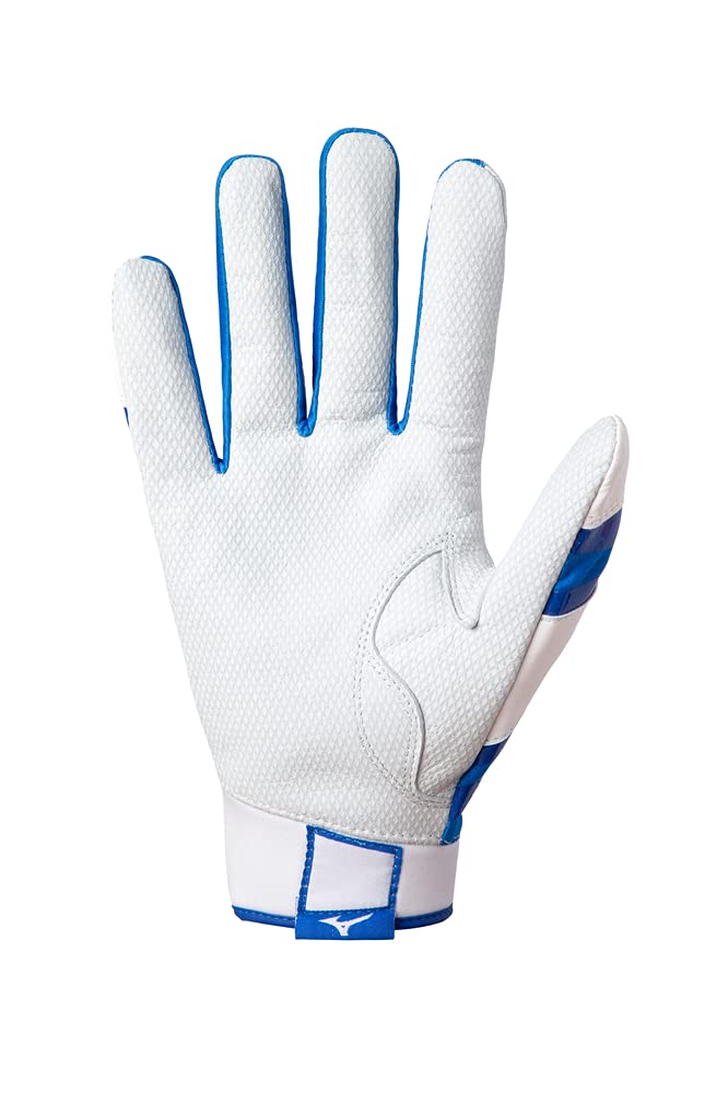 Mizuno B-303 Adult Baseball Batting Glove, White-Royal, Medium - Image 2