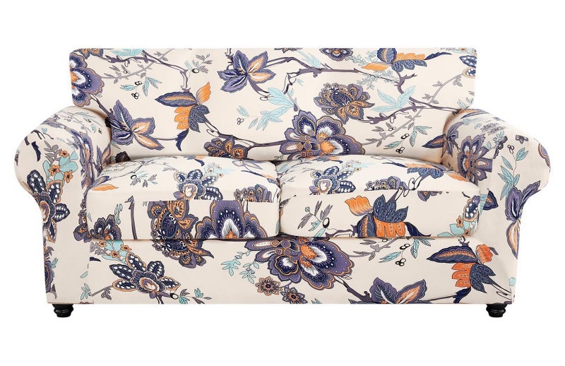 SearchI Stretch Sofa Cover Printed Couch Cover, Floral Pattern 3 Pieces Loveseat Slipcover with 2 Separate Cushion Cover, Washable Furniture Protector for Living Room(Loveseat, Flower Pattern) - Image 1