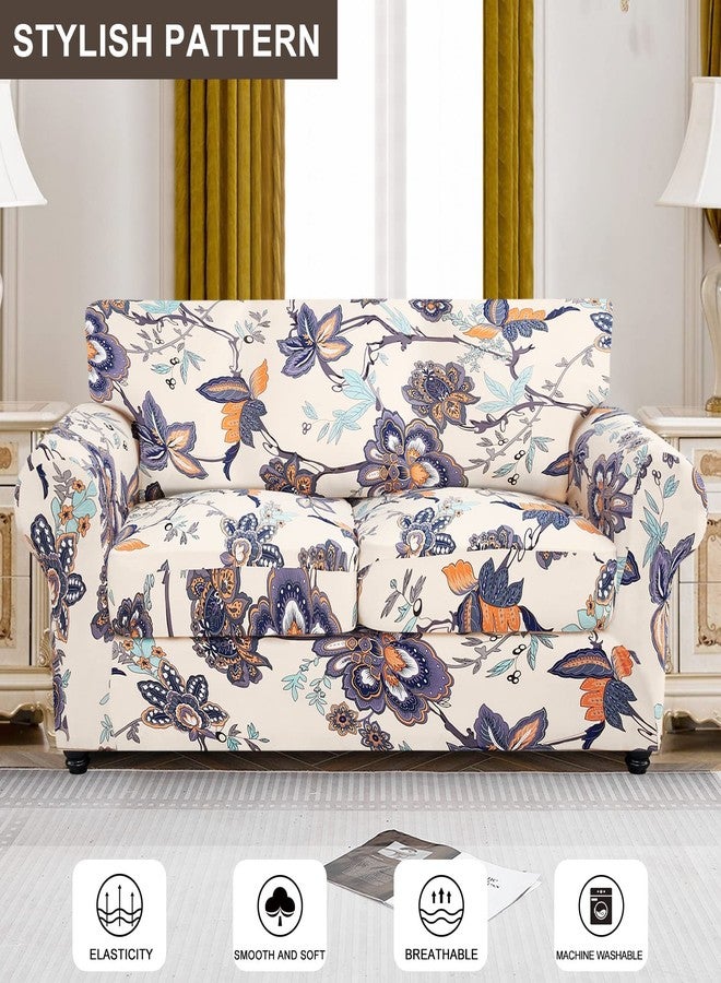 SearchI Stretch Sofa Cover Printed Couch Cover, Floral Pattern 3 Pieces Loveseat Slipcover with 2 Separate Cushion Cover, Washable Furniture Protector for Living Room(Loveseat, Flower Pattern) - Image 2