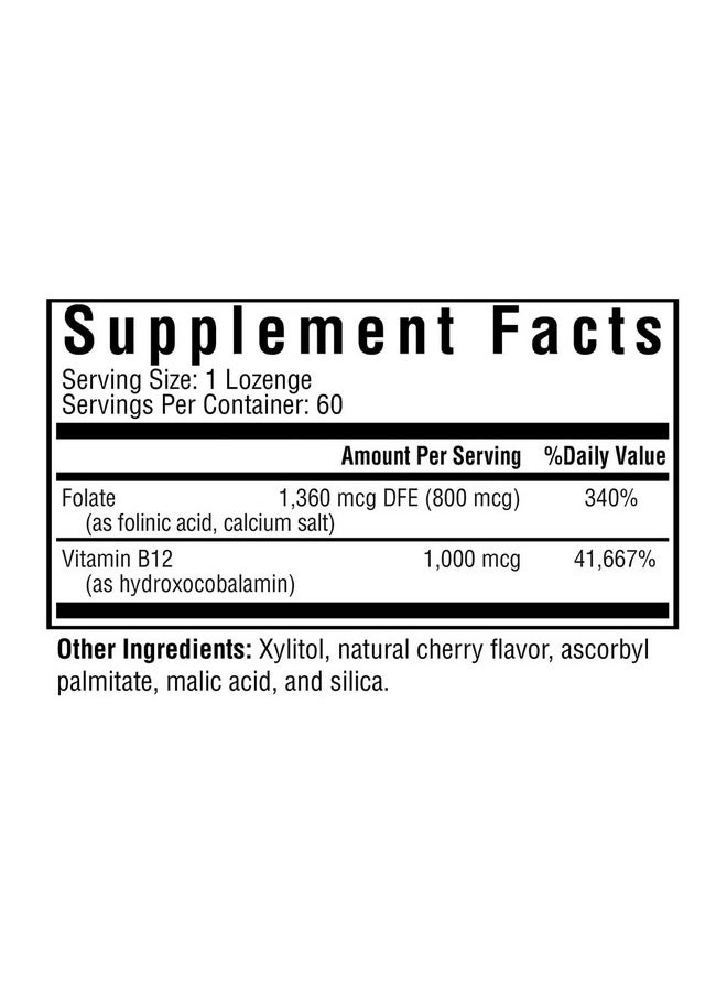 Seeking Health - Hydroxo B12 With Folinic Acid 1000 Mcg Vitamin B12 And 800 Mcg Dfe Folate Supplement Supports Methylation And Homocysteine Levels Energy Support Vegan & Vegetarian (60 Lozenges)* - Image 1