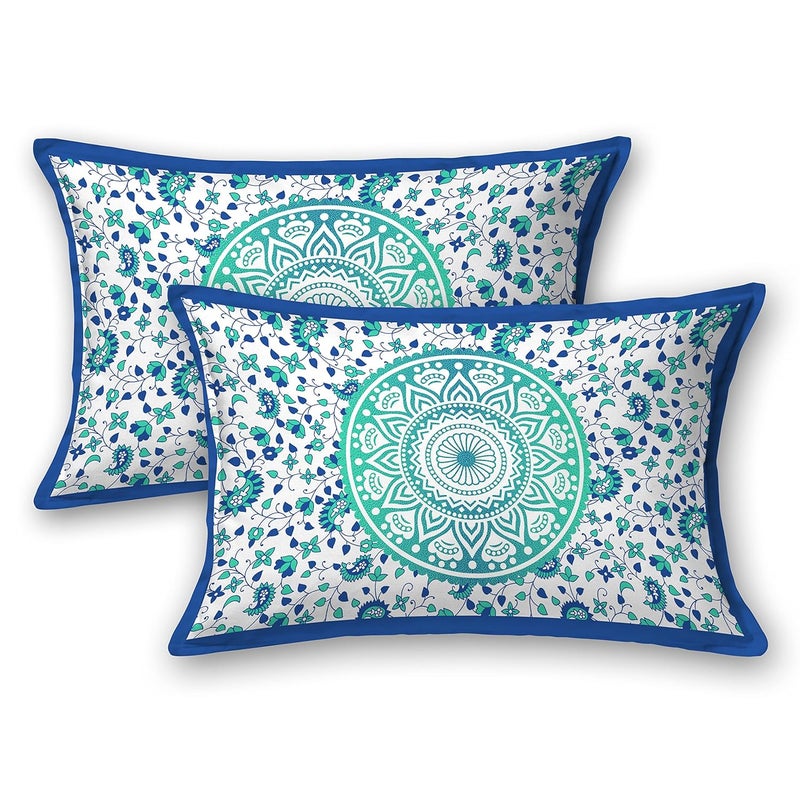 SheetKart 100 Cotton Bedsheet for Double Bed King Size with 2 Pillow CoversOmbre Mandala Jaipuri Printed Bed SheetTurquoise Treat144 TC - Image 5