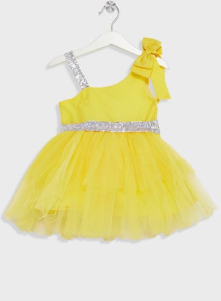 Girls One Shoulder Bow Tie Tulle Evening Dress