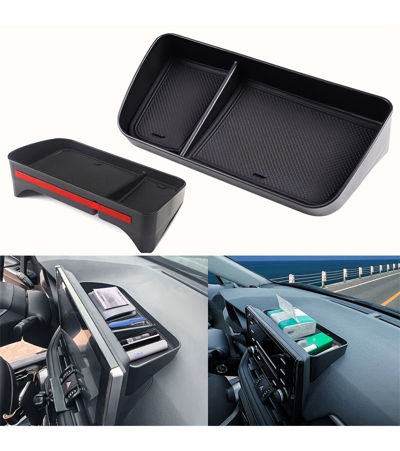 Black Anti Slip Dashboard Tray Heavy Duty Car Storage Box Open Front Design Holds Mobile Phones Keys Coins Cards Essential Road Trip Accessory For All Vehicles - Image 1