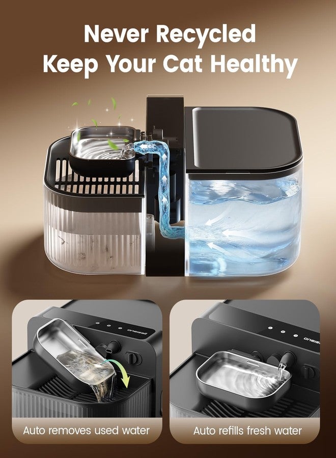 أوني سال نافورة مياه لاسلكية للقطط من ون إز أول، بدون فلتر، مزودة بوعاء من الفولاذ المقاوم للصدأ، سعة 3.5 لتر/118 أونصة، هادئة، بدون فلتر، موزع مياه ذكي أوتوماتيكي للقطط للاستخدام الداخلي، أسود - Image 3