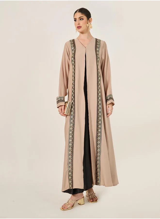 Styli Embroidered Panel A-Line Open Abaya