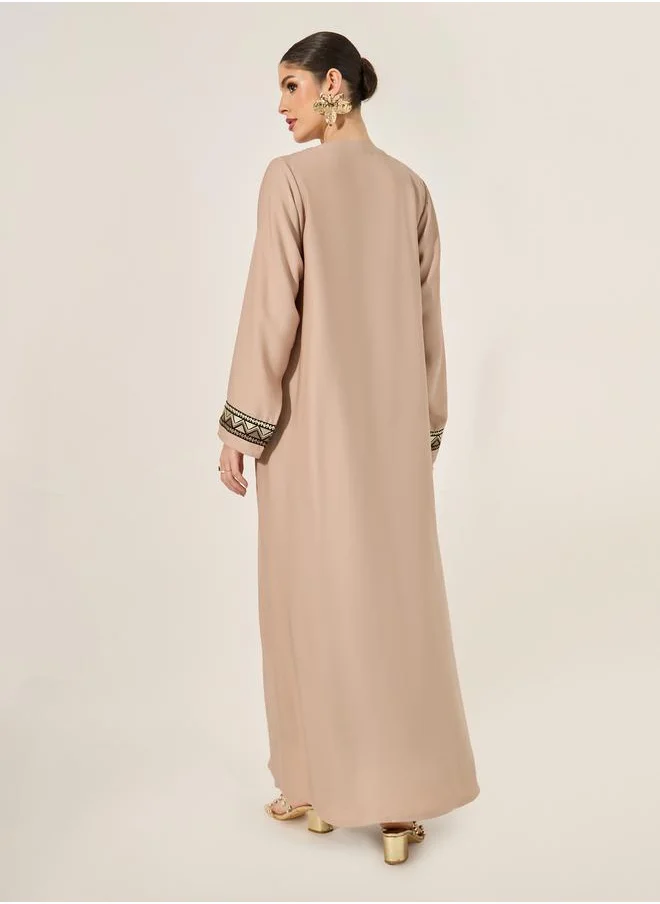 Styli Embroidered Panel A-Line Open Abaya