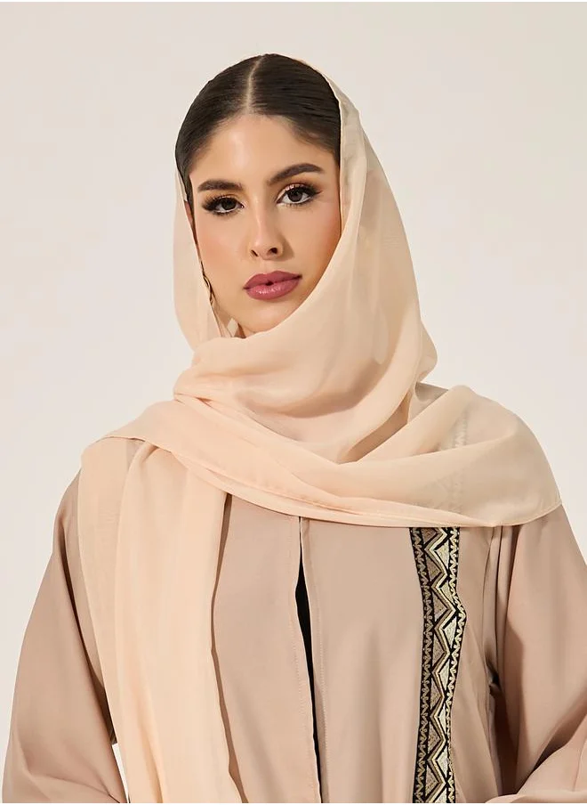 Styli Embroidered Panel A-Line Open Abaya