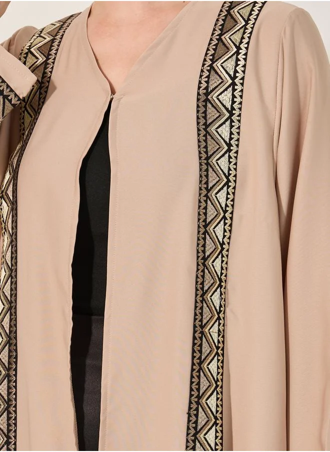 Styli Embroidered Panel A-Line Open Abaya