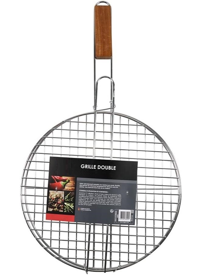 فكسر شواية محمولة مطلية بالكروم بمقبض خشبي - سلة شواء خارجية قابلة للطي - Image 2