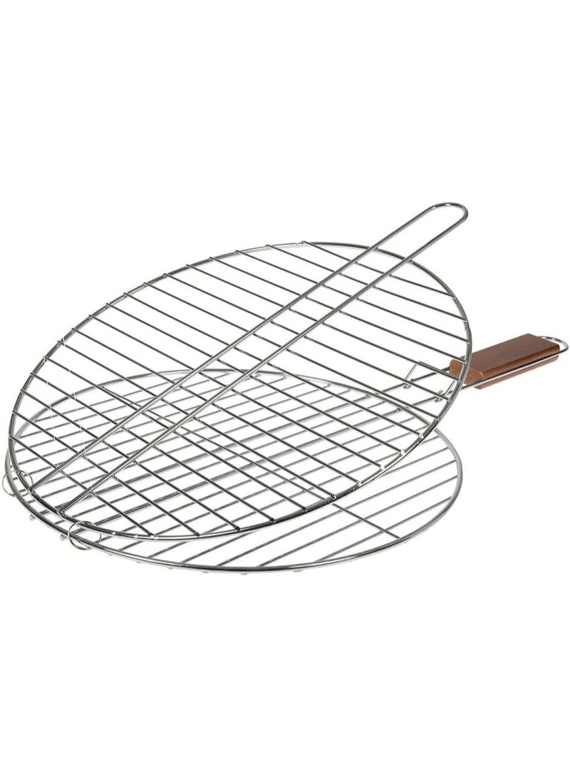 فكسر شواية محمولة مطلية بالكروم بمقبض خشبي - سلة شواء خارجية قابلة للطي - Image 4