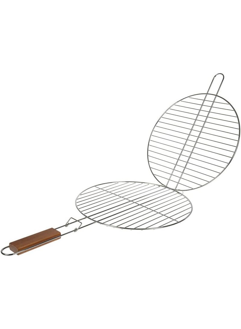 فكسر شواية محمولة مطلية بالكروم بمقبض خشبي - سلة شواء خارجية قابلة للطي - Image 1