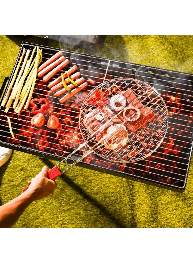 فكسر شواية محمولة مطلية بالكروم بمقبض خشبي - سلة شواء خارجية قابلة للطي - Image 5