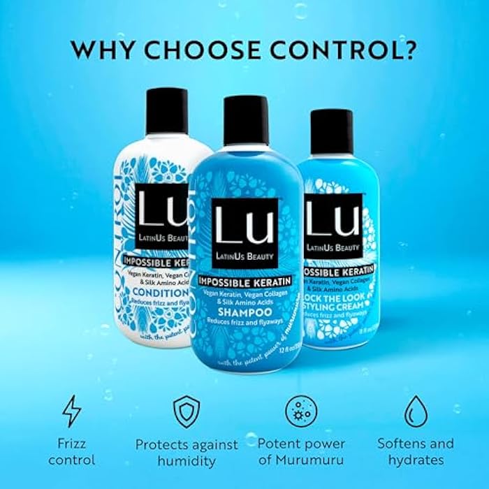 Lu by LatinUs Beauty Control Collection | Anti Frizz Shampoo, Conditioner & Styling Cream with Impossible Keratin, Murumuru Butter, Cruelty Free, Sulfate Free | 32 Fl Oz Total | 3-Piece Set - Image 3