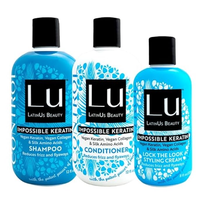 Lu by LatinUs Beauty Control Collection | Anti Frizz Shampoo, Conditioner & Styling Cream with Impossible Keratin, Murumuru Butter, Cruelty Free, Sulfate Free | 32 Fl Oz Total | 3-Piece Set - Image 1