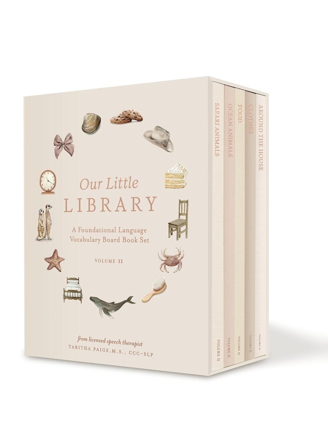 Our Little Library Vol. 2: A Foundational Language Vocabulary Board Book Set for Babies, Including Ocean Animals, Safari Animals, Food and Drink, Clothes, and Around the House - Image 1