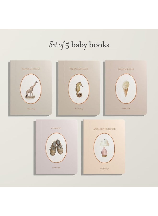 Our Little Library Vol. 2: A Foundational Language Vocabulary Board Book Set for Babies, Including Ocean Animals, Safari Animals, Food and Drink, Clothes, and Around the House - Image 2