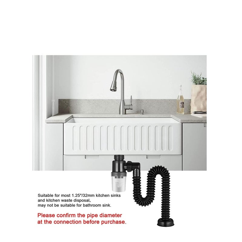 SOLARAE Bathroom Sink Drain Kit Sink Drain Pipe, with Flexible Expandable P-Trap Sink Drain Pipe Tube, Suitable for Bathroom Sink, Kitchen Sink, Garbage Disposal & Shampoo Bowls - Image 4