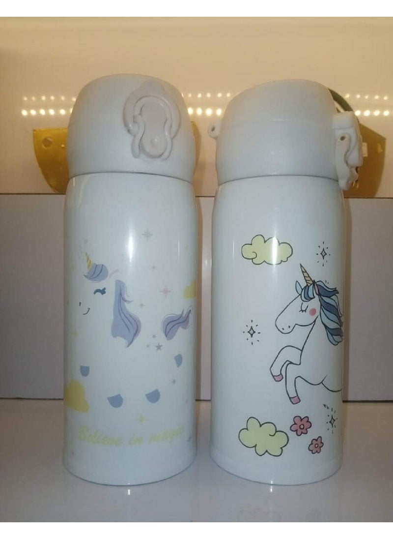 Geekmonkey Geekmonkey Pack Of 1 Unicorn Water BottleSteel Unicorn Water Bottle For Kids Gym SipperSteel Water BottlesWater Bottle For Girls 350 Ml Unicorn Flask White 350 Ml  - Image 1