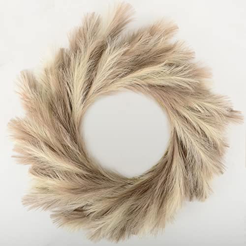 Perfnique Pampas Grass Wreath, 25'' Faux Pampas Wreath for Front Door, Artificial Pampas Wreath for All Seasons, Boho Wall Decor, Farmhouse Pampas Grass Garland, DIY Wreath Arrangement (Ivory&Taupe) - Image 1