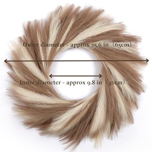 Perfnique Pampas Grass Wreath, 25'' Faux Pampas Wreath for Front Door, Artificial Pampas Wreath for All Seasons, Boho Wall Decor, Farmhouse Pampas Grass Garland, DIY Wreath Arrangement (Ivory&Taupe) - Image 5
