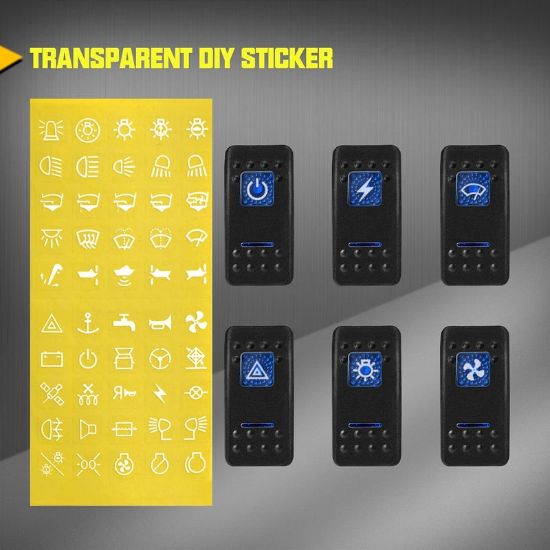 DAIERTEK 20A 12V Blue LED Illuminated Waterproof Rocker Switch - 8 Pack - Image 4